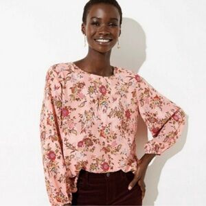 LOFT Pink Peach Floral Boho Peasant Cottagecore Top Size Medium‎